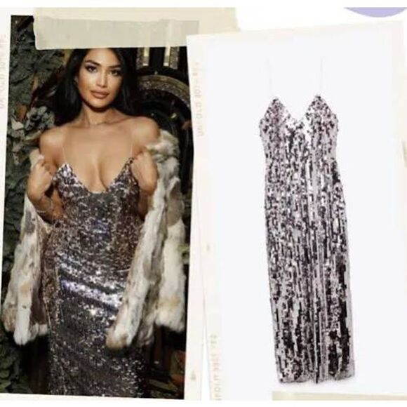 SILVER STRAPPY SEQUIN DRESS ZARA - Picture 7 of 16
